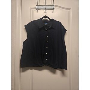 Old Navy Womens Navy Blue Linen Blend Twist Front Dolman Shirt 2X 563855-03-1